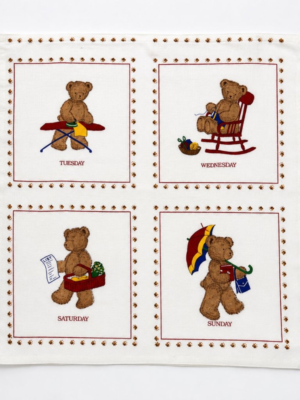Cranston Print Works Teddy Bear Book Fabric Panel 36" x 44" Vintage Craft